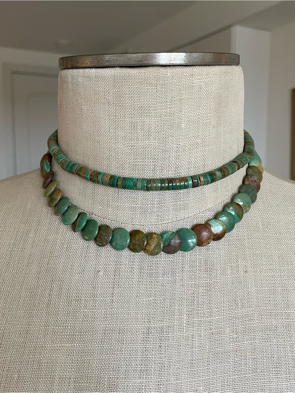 Handcrafted Green Turquoise Bead Double-Strand Necklace